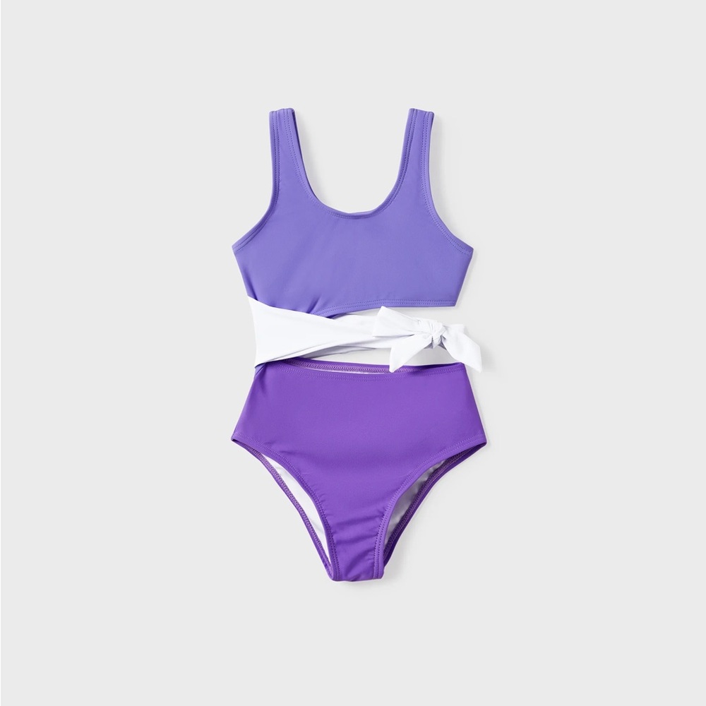 4-5Y BRAND NEW Purple and White One-Piece Swimsuit